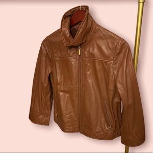 caramel brown leather bomber jacket PART TWO NWOT